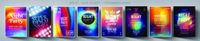 Set Poster For Night Party.Flyer Design Template.Set Flyer For Dance Club Party.Concept Design For Banner.Layout Invitation.Layout Cover Booklet.Abstract Background.Vector Wallpaper.Poster Template.