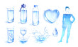 © Sonya illustration - Watercolor set of water balance hydration concept