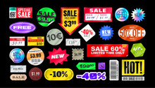 Sticker Pack. Price Stickers. Peeled Paper Stickers. Price Tag. Isolated On Black Background