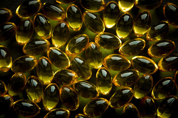 Wall Mural - Background texture of omega 3 capsules, fish oil, health, dark