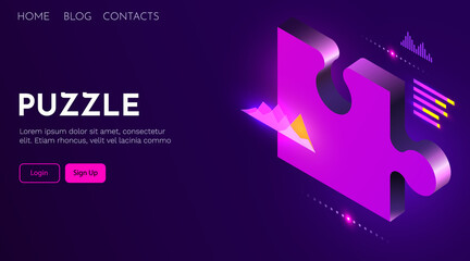 Jigsaw puzzle landing page template. Solution concept.