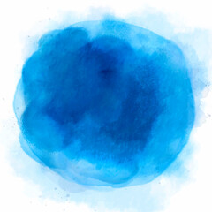 Watercolor splashes a blue circle on a white isolated background. watercolor spot and stroke brush. colorful watercolor background. hand-painted by brush. Abstract blue colorful hand draw watercolor. 