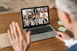 © InsideCreativeHouse - Senior old businessman boss CEO freelancer tutor teacher calling having videocall conference meeting conversation online with colleagues on laptop. Remote work job, occupation on distance concept.