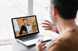 © InsideCreativeHouse - Caucasian businessman boss CEO freelancer e-learning having videocall conference conversation meeting online on laptop with colleague teacher tutor showing charts remotely on distance watching webinar