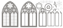 Medieval Gothic Stained Glass Window Vector Set
