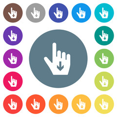 Sticker - Hand cursor down solid flat white icons on round color backgrounds