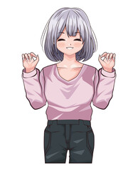 Canvas Print - gray hair girl anime