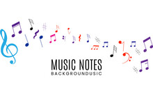Colorful Background With Music Notes Poster. Music Notes On A Solid White Background