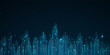 © natrot - Cityscape on dark blue background with bright glowing neon. Technology city background