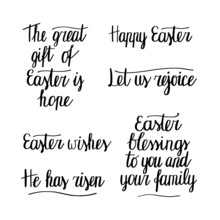 Set Of Easter Qoutes. Doodle Set Of Lettering. Stock Vector Illustration.