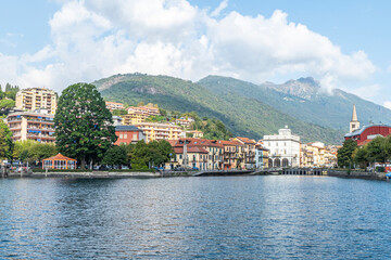 Poster - The beautiful Omegna, with splendid buildings that are reflected on Lake Orta