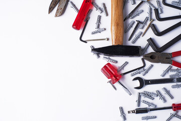 Variety of tools on white background