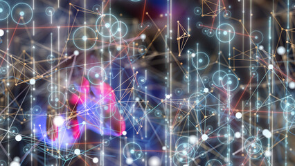 Wall Mural - Neural network 3D illustration. Big data and cybersecurity