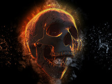Dark Screaming Skull Shining With Energy - 3D Illustration