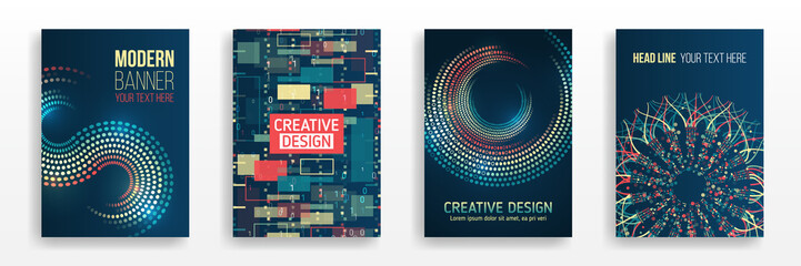 Wall Mural - Vector template for brochure or cover. Filtering machine algorithms. Sorting data, array. Business layout, futuristic brochures, flyers, presentation. Digital technology and modern scientific concepts