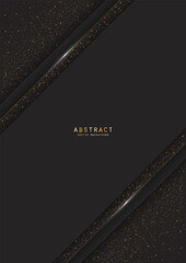 Canvas Print - Vector black luxury layered background with glitter, sparkles, elegant gold border and copy space. Premium decorative celebratory paper cut design template of invitation, brochure, notebook or card