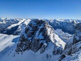 Fototapeta Lawenda - Beautiful Skitour in the swiss mountains. Ski mountaineering in innerthal on the mutteristock. Mountain winter landscape