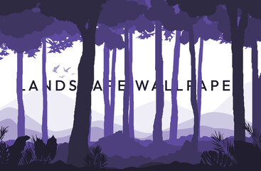 Wall Mural - forest tree purple landscape vector illustration