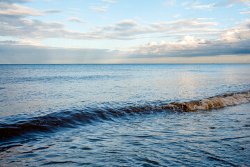 Sticker - Sand beach, sea and cloudy blue sky in England in sunny day