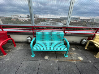 Childrens Hospital balcony view aqua color bench