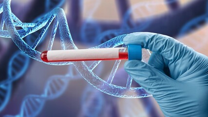 Poster - Scient classic DNA structure illustration and blood tube