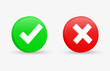 3d checkmark icon button correct and incorrect sign or check mark box frame with green tick and red cross symbols - yes or no 3d icons buttons	
