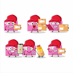 Poster - Cartoon character design of pink love envelope working as a courier