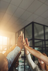 Aufkleber - Touch times dont last but touch teams do. Shot of a group of colleagues giving each other a high five.