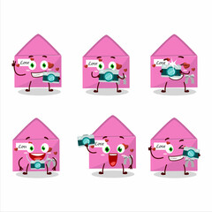 Poster - Photographer profession emoticon with pink love envelope cartoon character