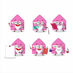 Canvas Print - Professor pink love envelope academic cartoon character working on laboratory