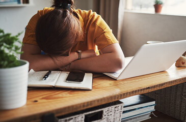 Aufkleber - Ill just take a short nap. Cropped shot of an unrecognizable businesswoman sitting and sleeping in her home office during the day.