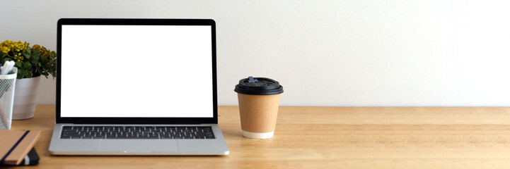 Laptop computer screen mockup, template background banner, Laptop computer with blank screen, Business online, e commerce, online study concept