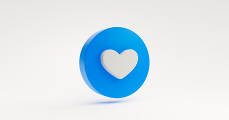 Fototapete - Blue heart social media love or follower communication sign icon or symbol website element concept. illustration on white background 3D rendering