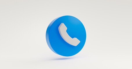 Fototapete - Blue telephone contact communication information talk icon symbol sign website element concept. illustration on white background 3D rendering
