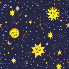 Wall Mural - Galaxy constellation seamless pattern print inspired by tarot