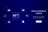 Fototapeta Panele - NFT non fungible token infographic with lines and dots network. Pay for unique collectible in video, game, art. Isometric vector illustration of NFT with blockchain technology for web, banner template