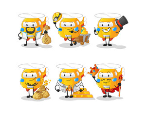 Sticker - helicopter rich group character. cartoon mascot vector