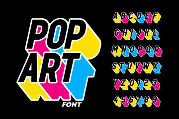 Wall Mural - Pop art style font design, alphabet letters and numbers vector illustration