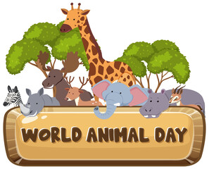 Sticker - World Animal Day banner with African wild animals