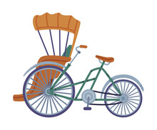Cycle Rickshaw As Three-wheeled Chinese Passenger Cart And Transport Vector Illustration