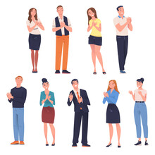 People Character Standing and Clapping Their Hands as Applause and Ovation Gesture Vector Illustration Set