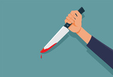 Murderer Holding A Bloody Knife In Horror Scene Vector Illustration