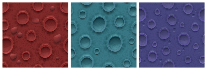 Wall Mural - moon surface seamless background with craters. vector alien planet texture for game of brown, blue a