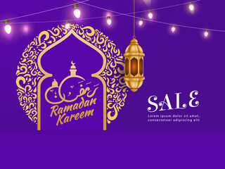 Wall Mural - Beautiful Ramadan Kareem With Arabic Calligraphy Sale Vector Background Illustration