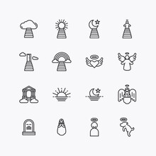 Bundle Of Heaven Flat Line Icons Collection. Simple  Design Vector