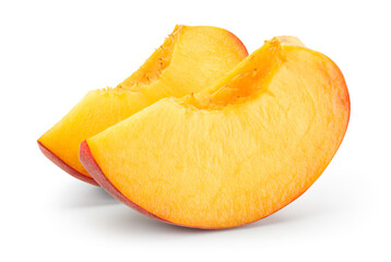 Sticker - Peach slice isolated. Peach slices on white background. Peaches with clipping path.