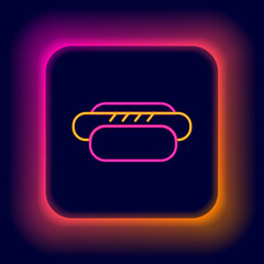 Sticker - Glowing neon line Hotdog sandwich icon isolated on black background. Sausage icon. Street fast food menu. Colorful outline concept. Vector