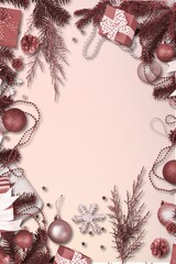 Poster - Christmas design with stylish decorations, balls, gifts on background.