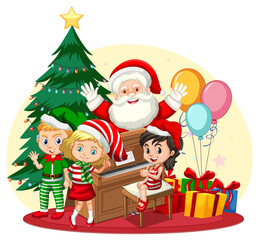 Wall Mural - children celebrating christmas with santa claus