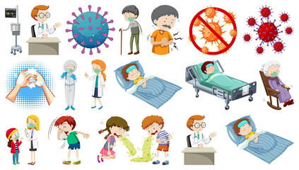 Wall Mural - Set of sick people with different symptoms